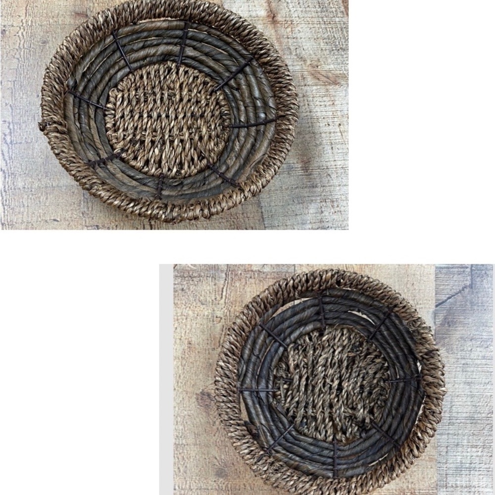 Small Wicker Woven Bowl Basket Dark Brown Home Decor Set of 2 Bundle